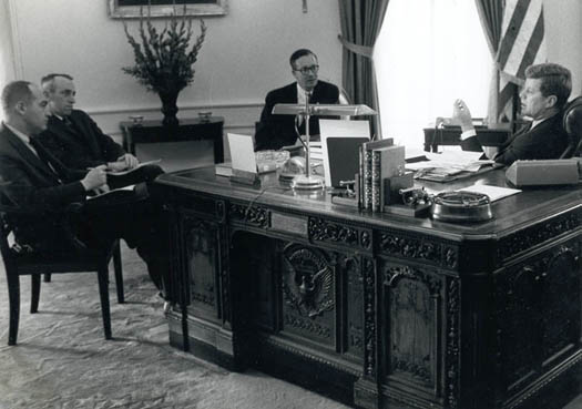 Kermit Gordon, James Tobin and Walter Heller with JFK, 1962